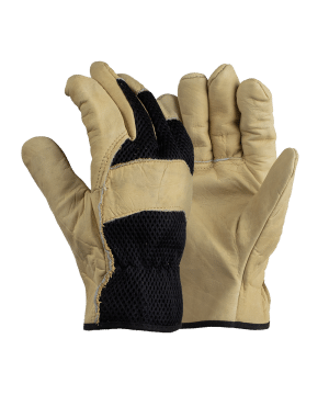 Beige VIP Cowhide Gloves With Mesh Back For Ventilation