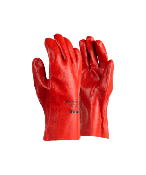 PVC Mediumweight Red/Brown Open Cuff Gloves - 27cm