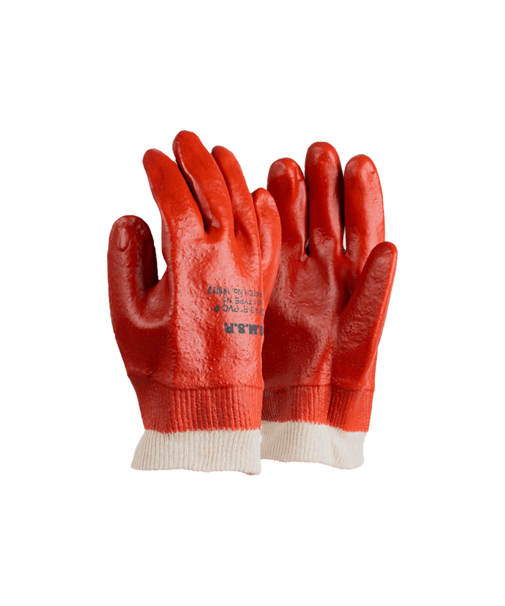 PVC Mediumweight Red/Brown Knit Wrist Gloves