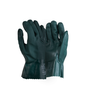 Green PVC glove double dipped sandy finish -27cm