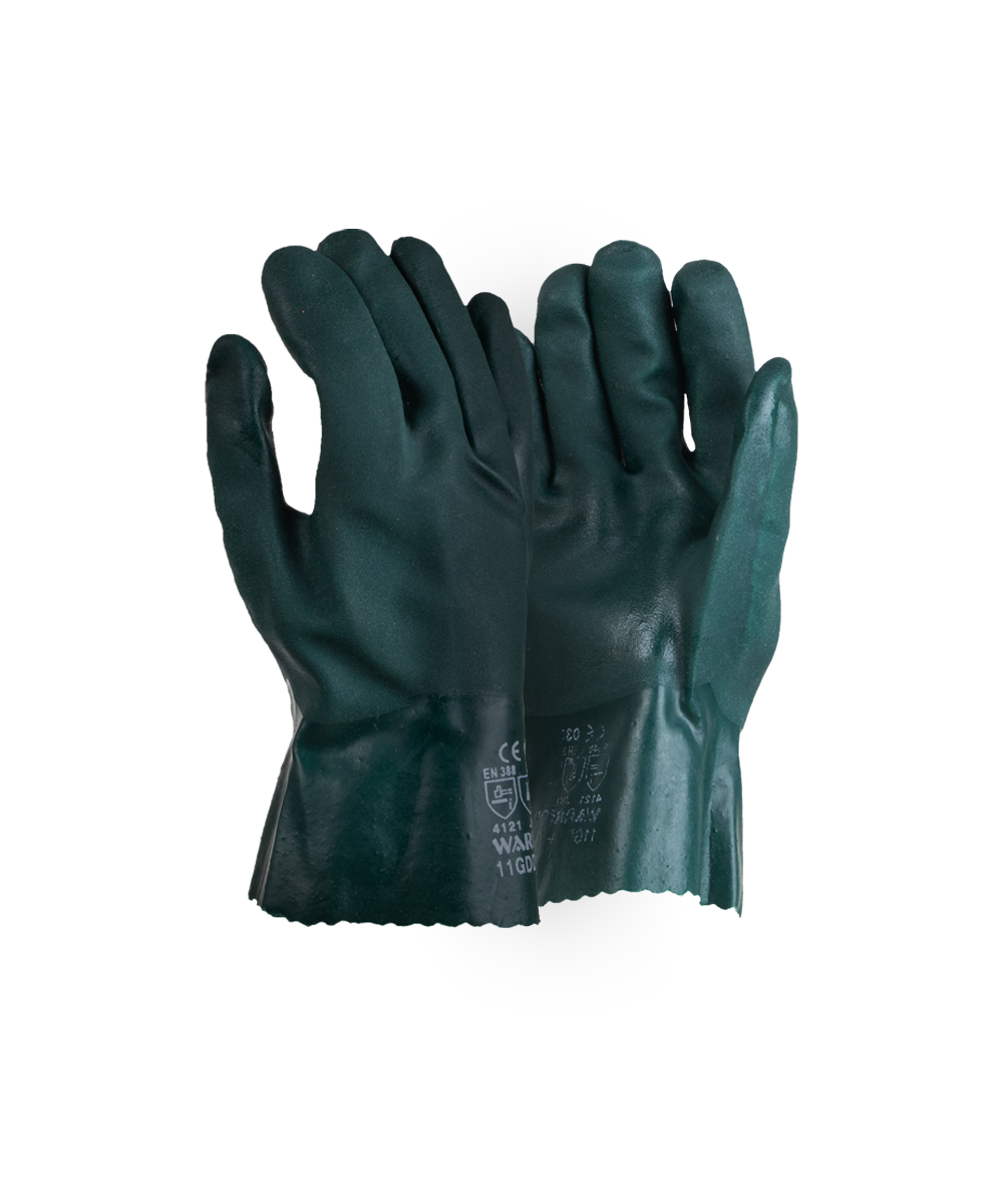 Green PVC glove double dipped sandy finish -27cm